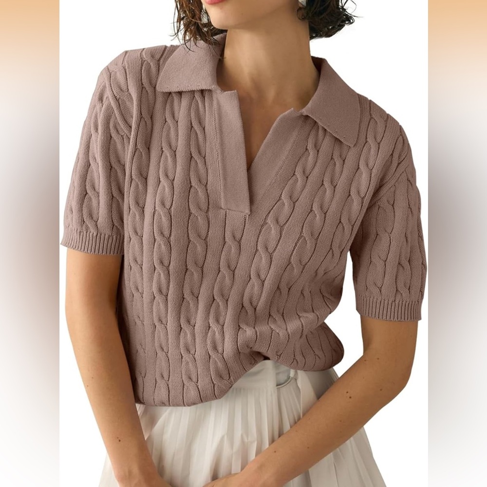 Cable Knit Short Sleeve Sweater